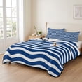 thumbnail image 2 of Twin Quilt Set 68''x86'', Navy Blue White Lightweight Summer Bedspread Coverlet Set with 2 Pillow Shams, Abstract Waves Water Ripple Striped Breathable All Season Quilt Bedding for Dorm/Bedroom, 2 of 9