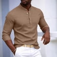 thumbnail image 6 of Mifsaly Mens Henley Shirts Long Sleeve Band Collar Button Down Tops Lightweight Casual Classic Fit office Vacation Outfits Coffee,XXL, 6 of 8