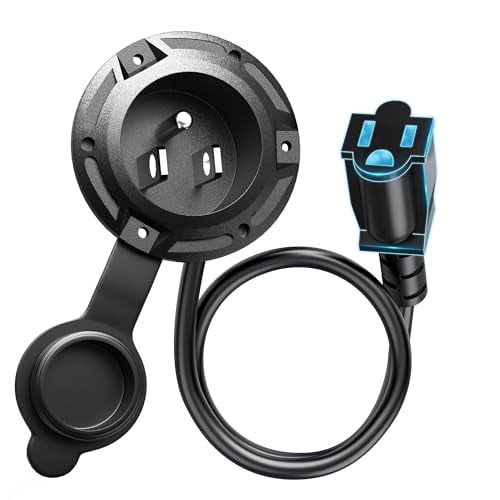 20A 125V AC Port Plug,12AWG Heavty-Duty RV Shore Power Inlet Plug with 16 Inch Integrated Extension Cord Adapter, Waterproof Electrical Outlet Receptacle Box AC Adapter for RVs, Trailers, Boats