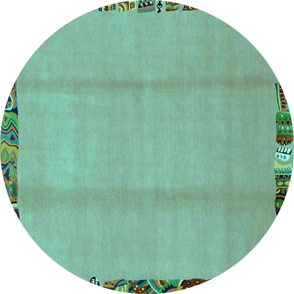 Ahgly Company Indoor Round Abstract Turquoise Blue Modern Area Rugs, 4' Round