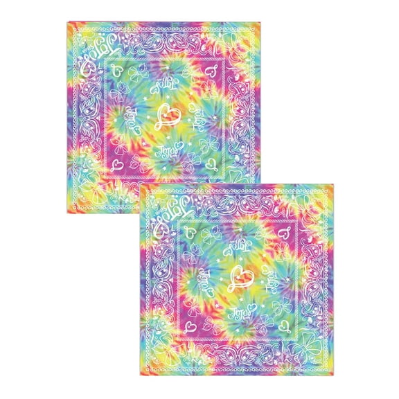 JoJo Siwa Tie-Dye Bandanas 22" x 22" Face Covers Hearts 2 Piece Set