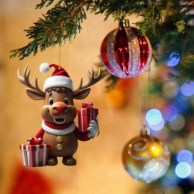 Xihbxyly Colgante de Coche con Familia de Renos, Alegre Adorno Acrílico, Detalles de Colores Vibrantes, Decoración para Árbol de Navidad, Detalle de Oficina, Regalo Festivo, Tamaño de 8 Cm