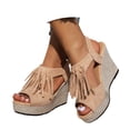 thumbnail image 2 of MKLEKYY Sandalias Antiderrapantes para Mujer, Sandalias de Mujer de Moda, Zapatos Casuales de Cuña Con Plataforma y Punta Abierta Con Diseño de Borlas Bohemias para Uso Diario En Verano., 2 of 4