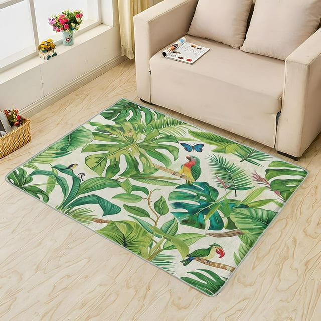 Parrot Area Rug 6x9, Tropical Bird Rugs for Living Room, Palm Leaves Parrot Carpet, Soft Non Slip Machine Washable Fluffy Easy Clean, for Bedroom Dining Room Floor Home Decor Rug Xsu&-192