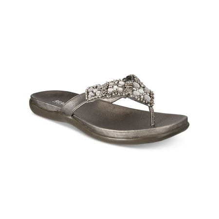 

REACTION KENNETH COLE Womens Beige Embellished Rhinestone Glam-a-thon Open Toe Slip On Thong Sandals 7
