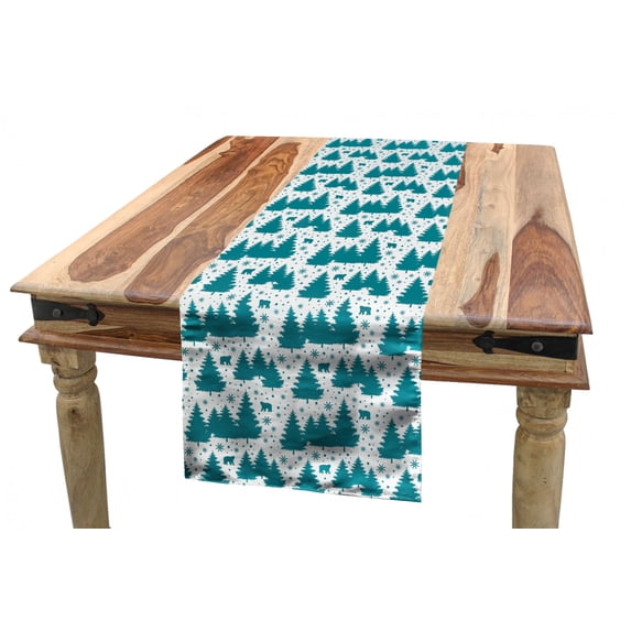 Christmas Table Runner, Monochrome Winter Season Pine Trees Bears Snowflakes Noel Yule Theme, Dining Room Kitchen Rectangular Runner, 3 Sizes, by Ambesonne