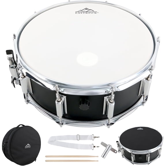 EASTROCK 14 x 5.5 Stage Snare Drum Multi-layer Poplar Drum Shell with Drumsticks Oxford Backpack for All Skill Levels(Black)