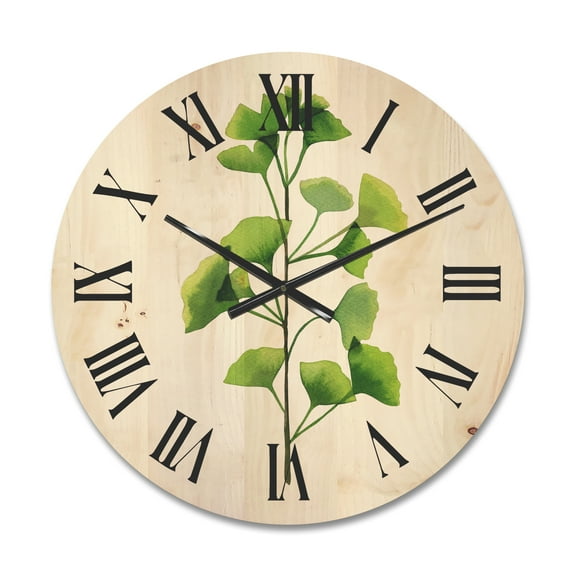 Designart 'Green Field Plant Foliage Branch' Farmhouse Wood Wall Clock