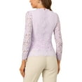 thumbnail image 3 of INSPIRE CHIC Women's Long Sleeve Ruffle Round Neck Elegant Lace Floral Blouse Gray Pink M, 3 of 7
