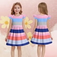 thumbnail image 5 of ATOGUTA Size 3T-14 Girls Dresses Ruffle Sleeve Summer Beach Holiday A-Line Cute Midi Casual Sundress Blue, 5 of 5