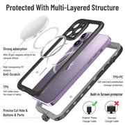Waterproof Case for iPhone 14 Pro Max Magnetic Compatible with Wireless Charging Shockproof Protective Cover with Screen Protector (6.7 Black)
