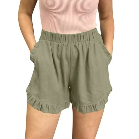 

Wiueurtly Womens Shorts Cotton High Elastic Waisted Pleated Ruffle Cute Shorts Beach Flowy Casual Shorts Maternity Overalls Shorts for Women