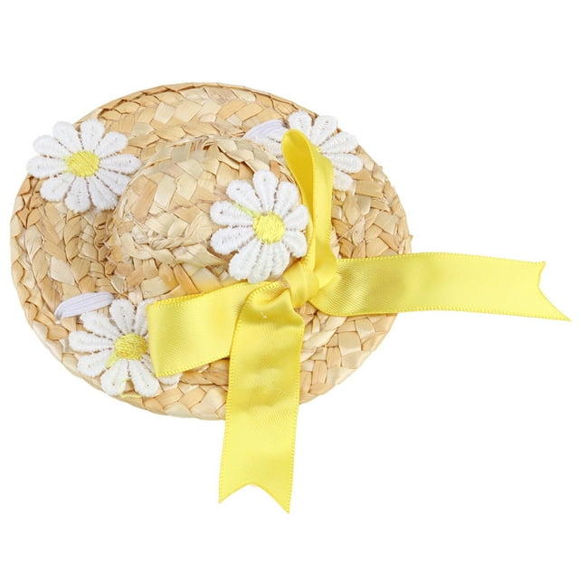 UPOUART Cat Hat for Cats 1PC Pet Sun Hats Adorable Delicate Design Round Shape Yellow Straw Material 9x3.5x1in
