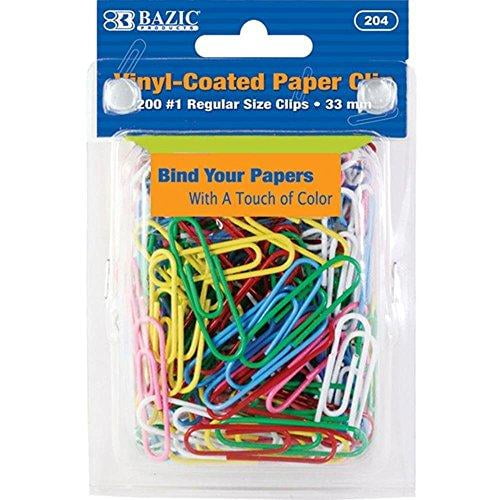2 Pk, Bazic VinylCoated 1 Regular Assorted Paper Clips, 33mm, 200 Per