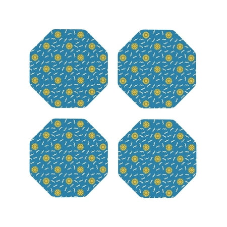 

Leather Coasters Set of 4 - Sunny blue summer sky Lightweight Non-Slip Drink Coasters for Desk Anti-Scalding Desk Cup Coasters for Office Table Decor Octagon