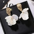 thumbnail image 3 of Eosunjian 1 Pair Drop Earrings Flower Petal Pendants Exaggerated Electroplating Crackle Shell High Gloss Dress Up Fashion Item Trendy Women Dangle Earrings Costume Supplies White, 3 of 10