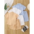 thumbnail image 4 of Fdqin Boys Summer Outfits 6 Pcs Beach Short Sleeve Button Down Shirts and Shorts Vacation Texture Sets for Kids Khaki White Blue 4-5 Years, 4 of 8