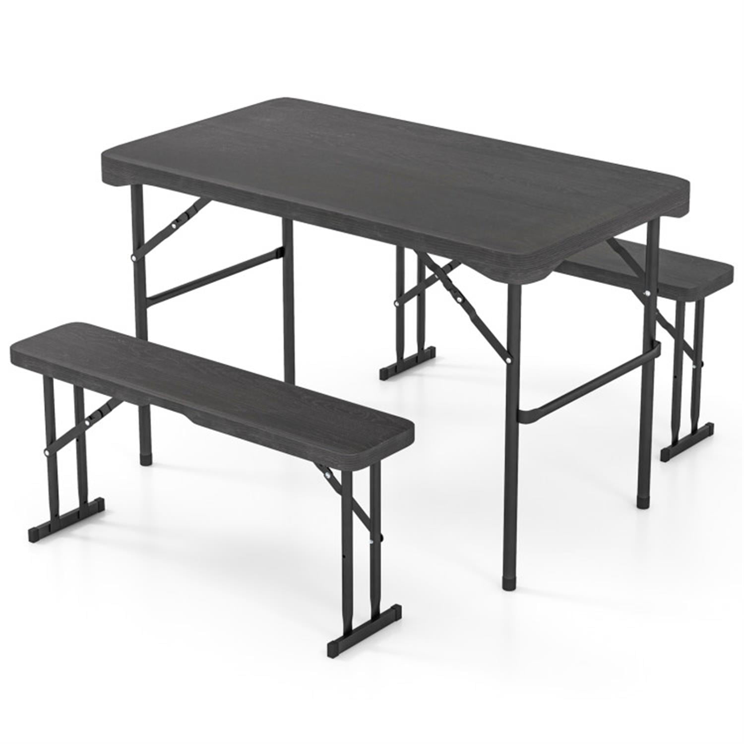 Demi Bonn Outdoor Folding Table Bench Set with All-Weather HDPE Tabletop and Sturdy Metal Frame for Parties Wedding BBQ Camping, Black