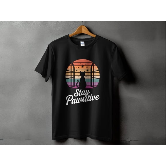 Stay Pawsitive Cat Art T-Shirt: Motivational Graphic Tee