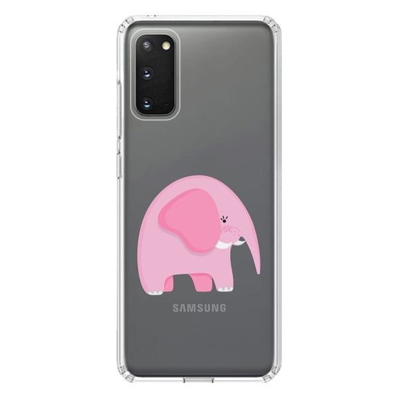 DistinctInk Clear Shockproof Hybrid Case for Galaxy S20 / S20 5G (6.2" Screen) - TPU Bumper Acrylic Back Tempered Glass Screen Protector - Cute Cartoon Elephant - Pink