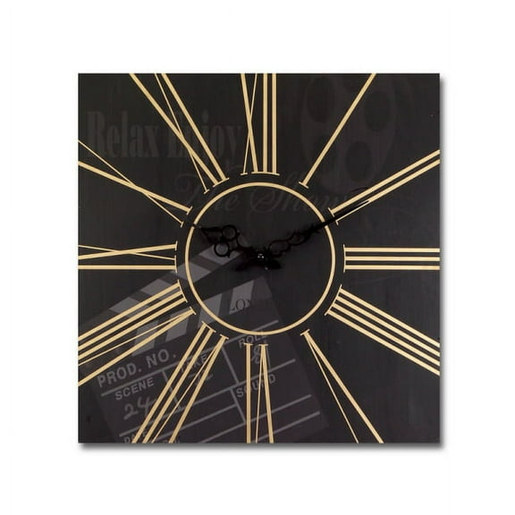 Melrose 15.5" Black/Gold Hollywood Movie Roman Numeral Clapperboard Clock