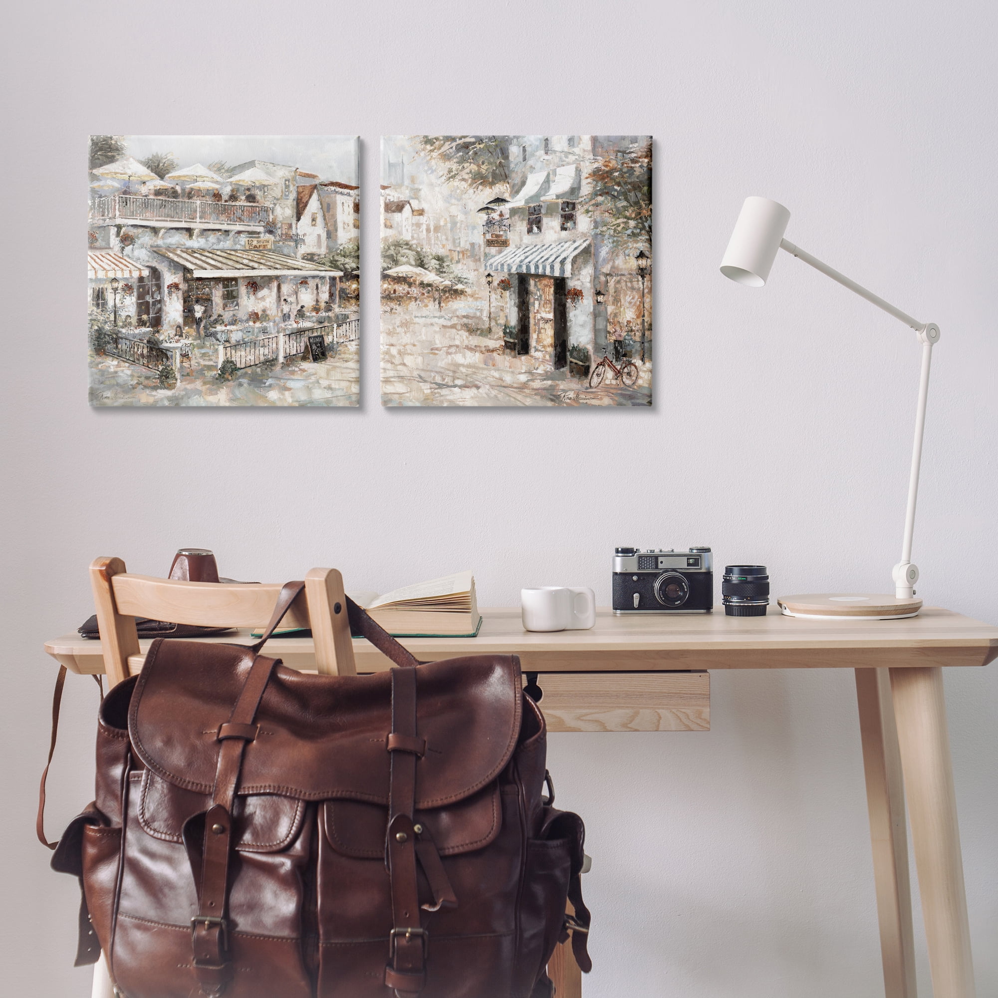 Stupell Industries Town Bistros Architecture Scenic & Cityscapes Painting Wrapped Canvas Art Print Wall Art, 17 x 17, Set of 2