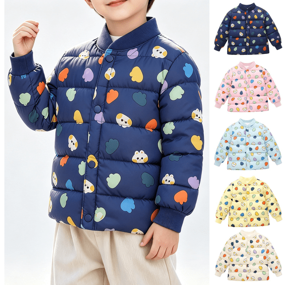 Frnrwgo Boys 2-8Y Quilted Padded Jacket Stand Collar Snap Front Printed Soft Comfortable Fall Winter Coat
