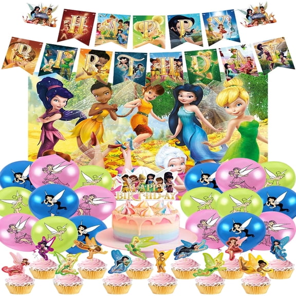 Tinker Bell Party Supplies, Birthday Party Decorations Set Include Banner, Backdrop, Balloons, Cake Cupcake Toppers, for Boys Girls Tinker Bell Theme Party