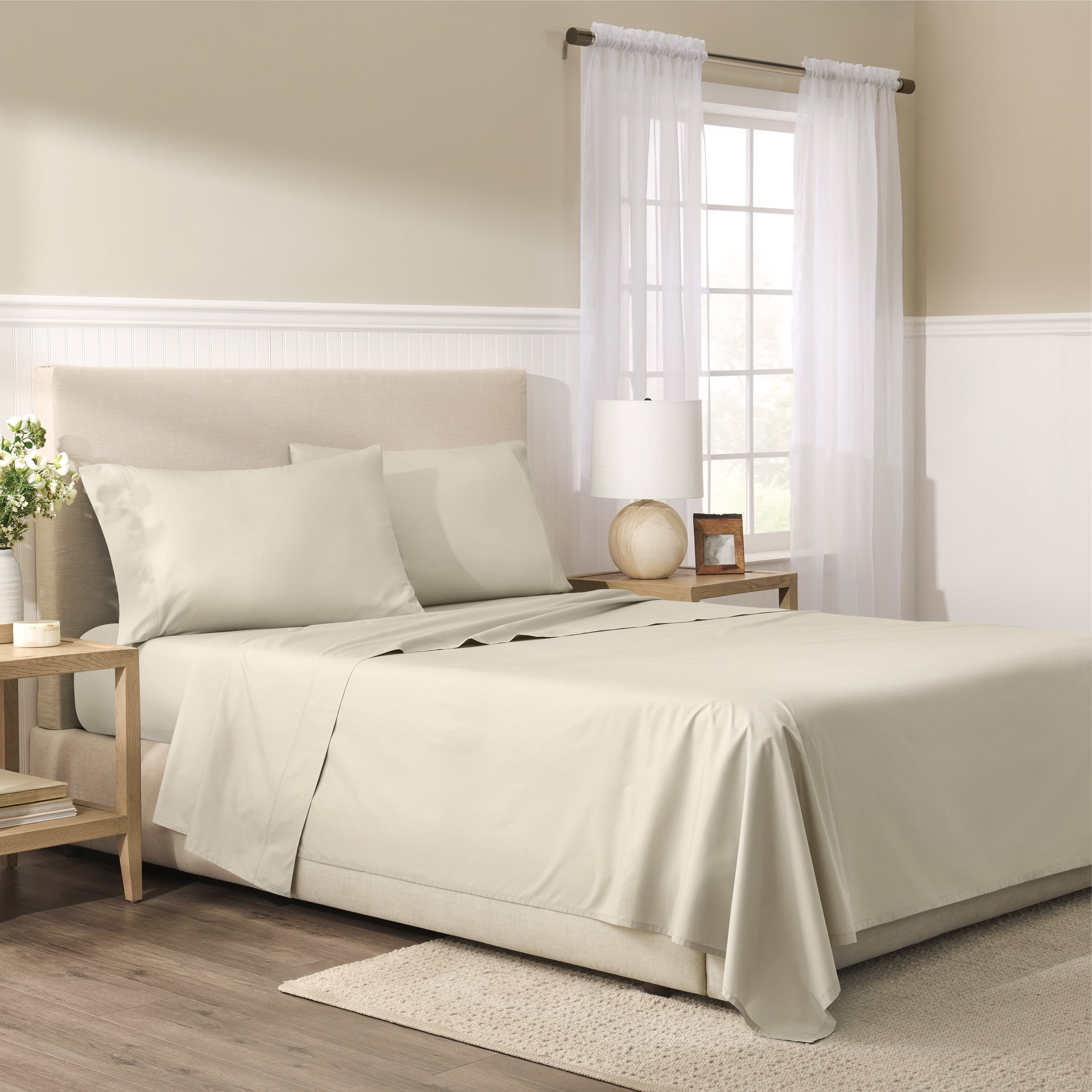 Wamsutta 1846 4-Piece 400 Thread Count Oatmeal Egyptian Giza Cotton Percale Bed Sheets, Queen-Deep Pocket