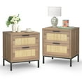 thumbnail image 5 of Eumyviv Farm House Night Stand with 2 Rattan Drawers, Wood Bedside Storage Cabinet, Oak Finish, 5 of 13