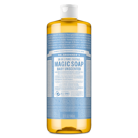 Dr. Bronner's Magic Soap - Castile Liquid Soap - 32 oz - Body Wash, Face Wash - Unscented - Age Group: Baby & All Ages
