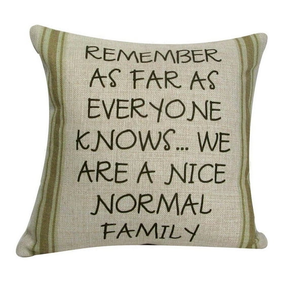 12" Tan with Green Striped 'Nice Normal Family' Decorative Throw Pillow
