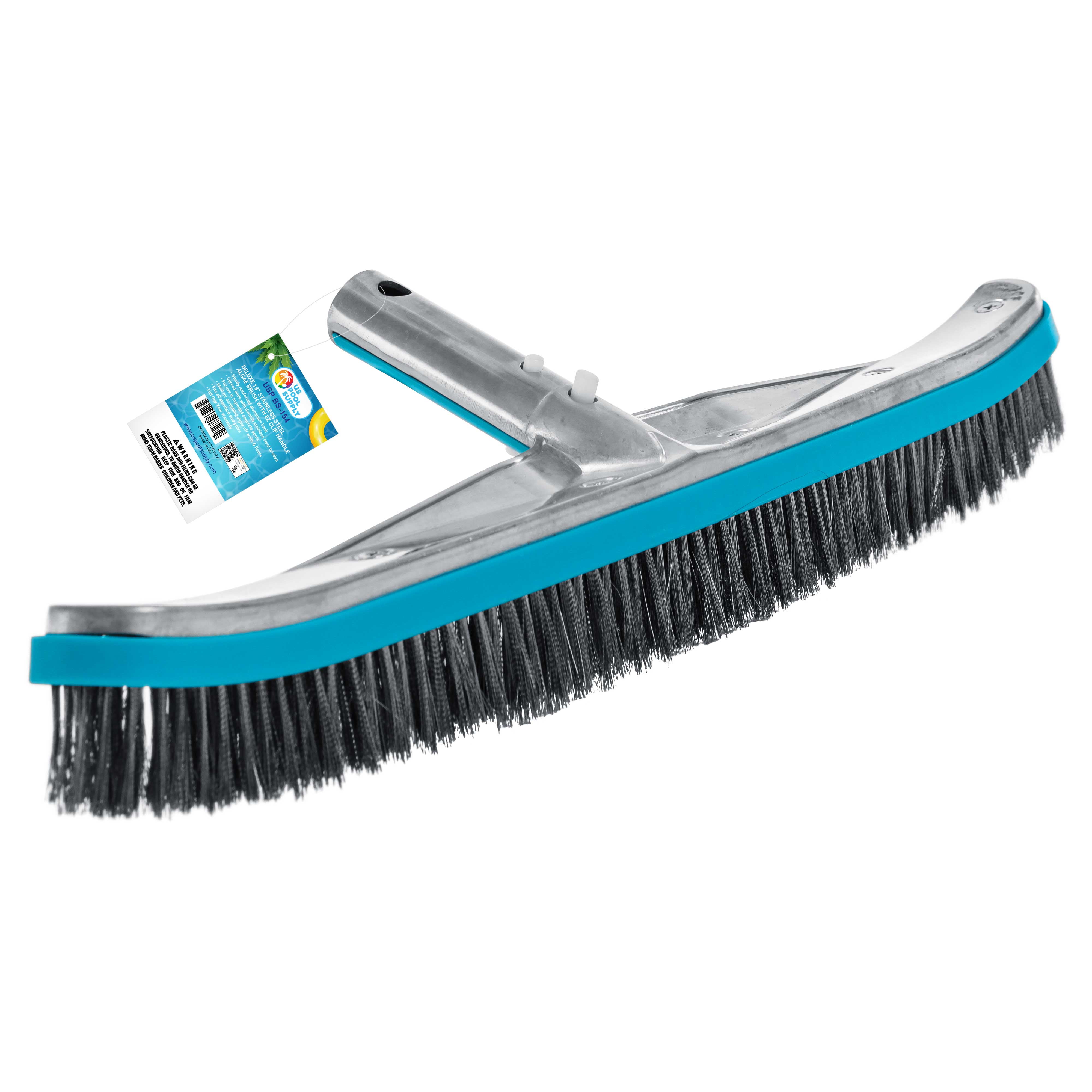 18" Algae Brush Swimming Pool Plastic/ Stainless Steel Bristles Broom 10"