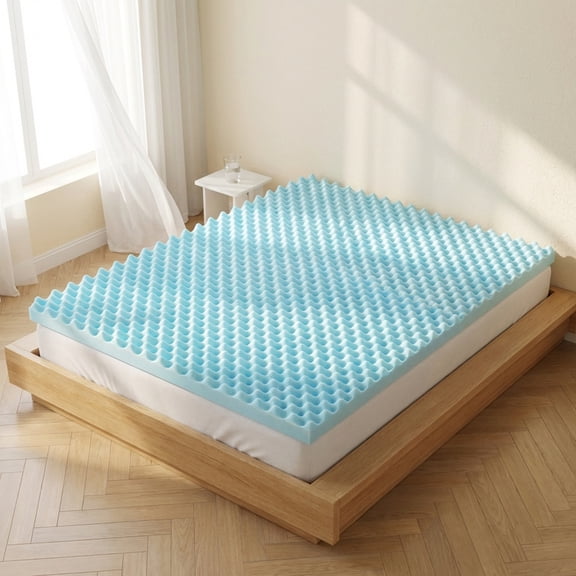 2 Inch Queen Egg Crate Mattress Topper, Cooling Gel Memory Foam Bed Pad for Pressure Relief & Airflow, CertiPUR-US Certified
