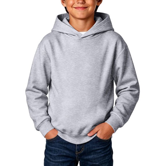 Resicozy Hoodies for Boys 2026 Fashion Long Sleeve Hooded Pullover Casual Solid Color Sweatshirt 3-14 Years Gray 90
