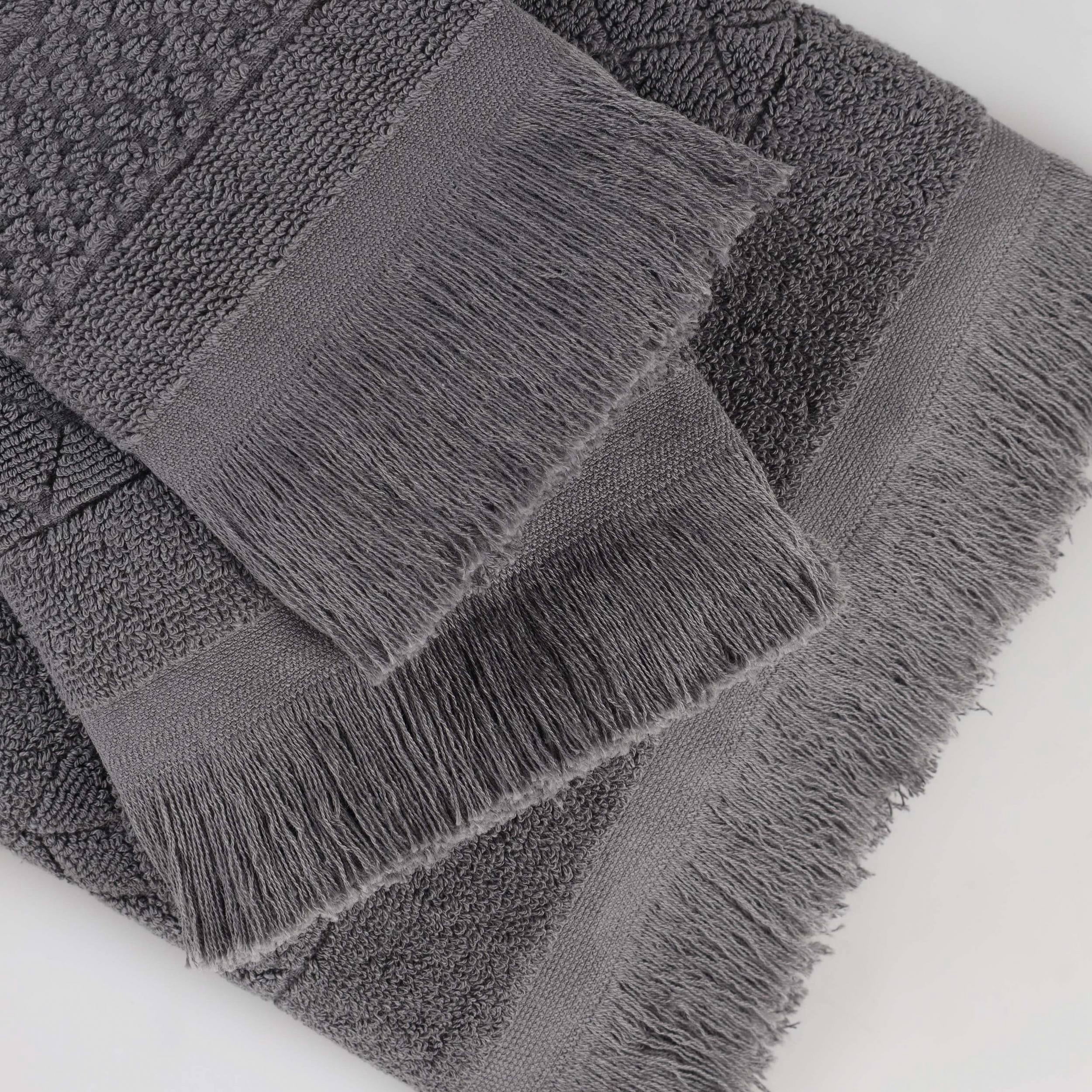 Superior Rolla Cotton Geometric Soft Hand Towel Set of 6, Grey