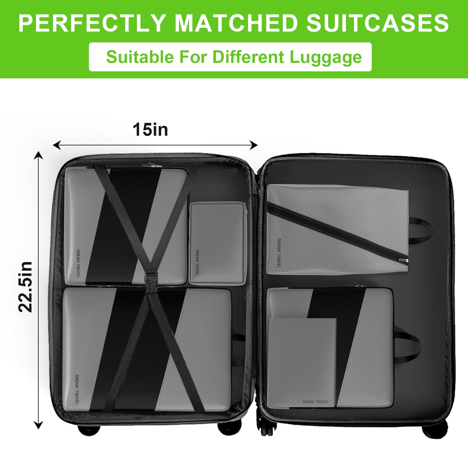 My Travel Dream Packing Cubes for Travel,6Pcs Nylon Compression Travel Cubes Set,Packing Cubes for Carry on Suitcase Travel Must Haves Luggage Organizer Bags