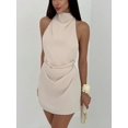 thumbnail image 4 of Women's Ruched Halter Sleeveless Mini Dress Tie Backless Bodycon Evening Party Cocktail Dresses Color S, 4 of 10