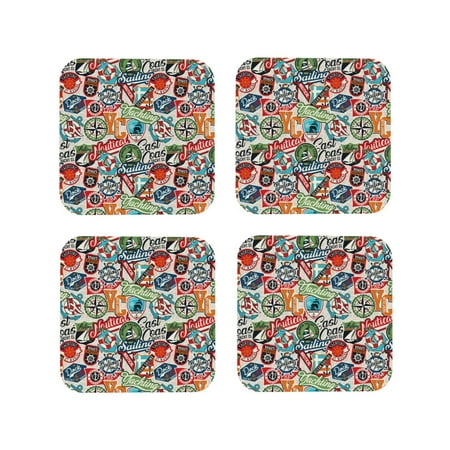 

Fuzoiu Cute Nautical Print Leather Coasters Set Drink Coasters Set of 4 for Tabletop Protection Durable PVC Coasters Home Décor and Housewarming Gift-Square