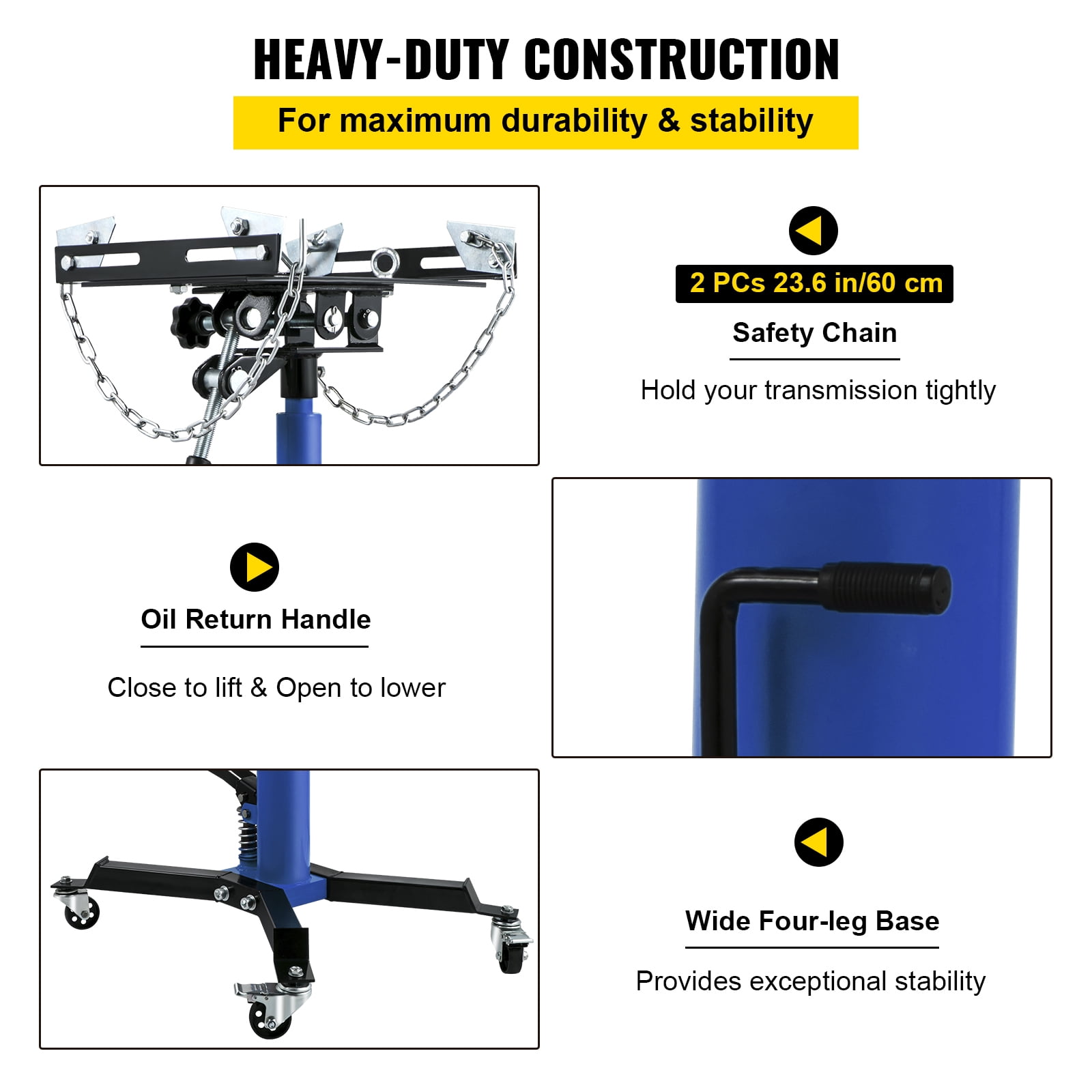 VEVOR Transmission Jack 1100 lbs 2-Stage Hydraulic High Lift Vertical Telescopic,Blue