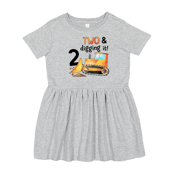 Inktastic Two and Digging It Bulldozer 2nd Birthday Girls Toddler Dress