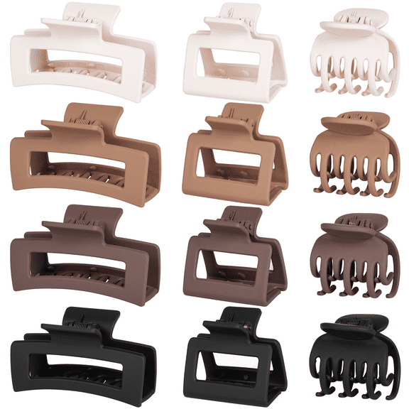 3 Styles Hair Clips for Women - 12 PCS Small Medium Big Claw Clips for Thin Thick Hair, Neutral Colors