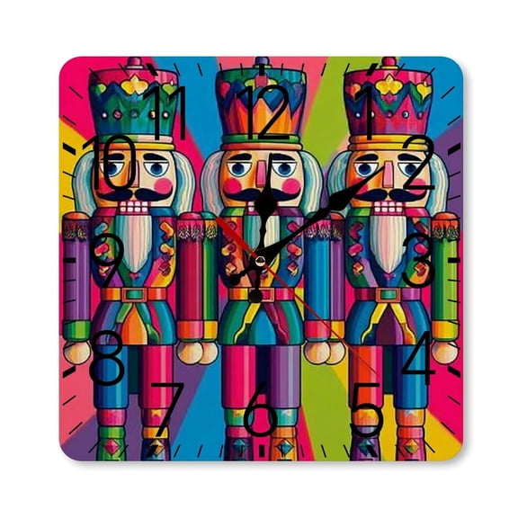RKSupls 10×10inch Square Silent Wall Clock Wooden Frame, Nutcrackers Rainbow Pop Scale Decorative Clock for Home Bedroom Living Room Office