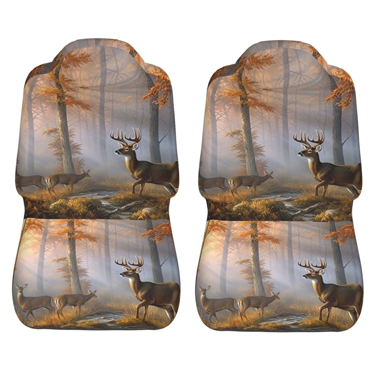 KAKALAD Autumn Deer Dreamy Misty Forests 04 Car Seat Covers Set Vehicle Front Seats Protector 2 Pcs