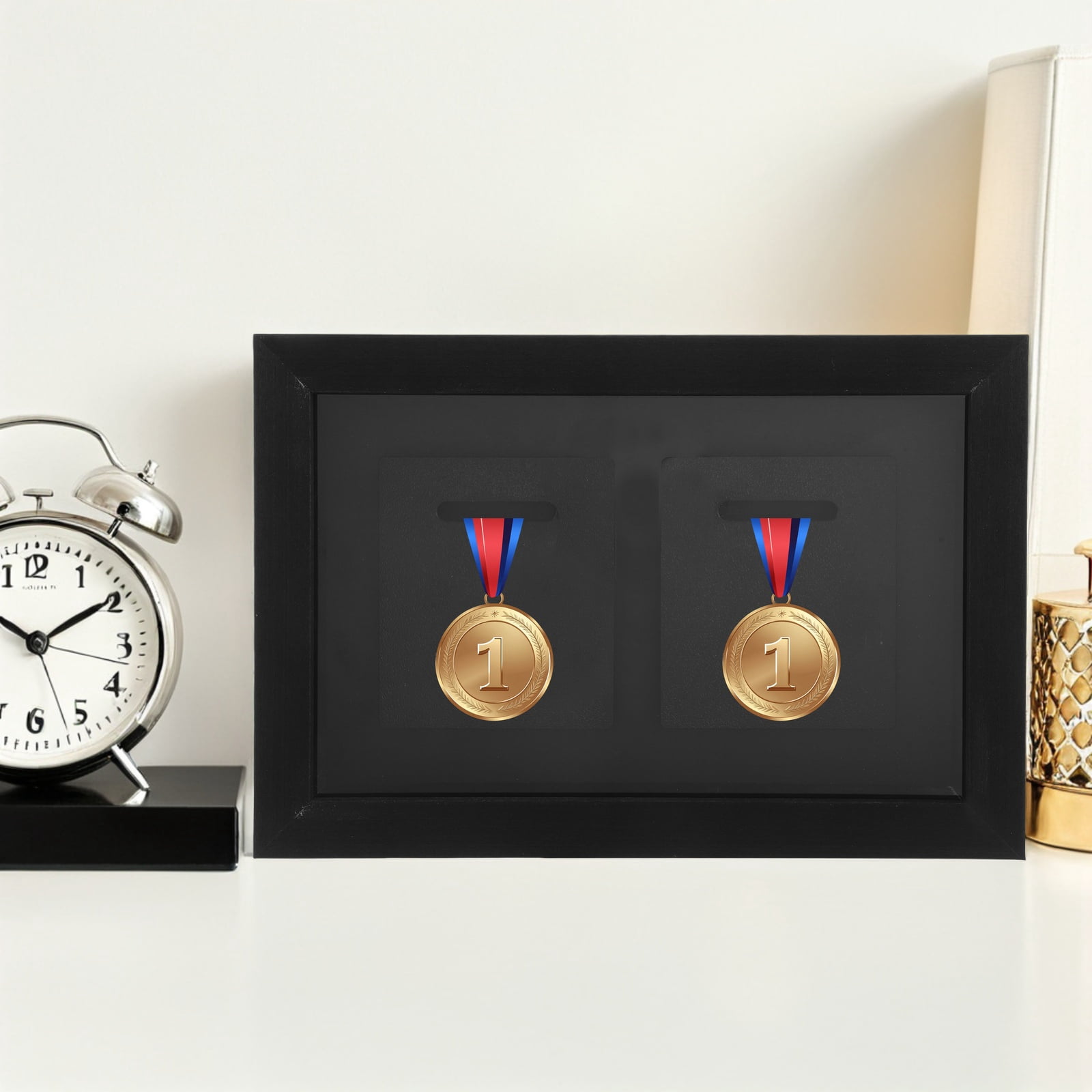 DEEPCRAFF Durable Black Medal Frame Wood with Wall Mount for Displaying Running Medals and Awards
