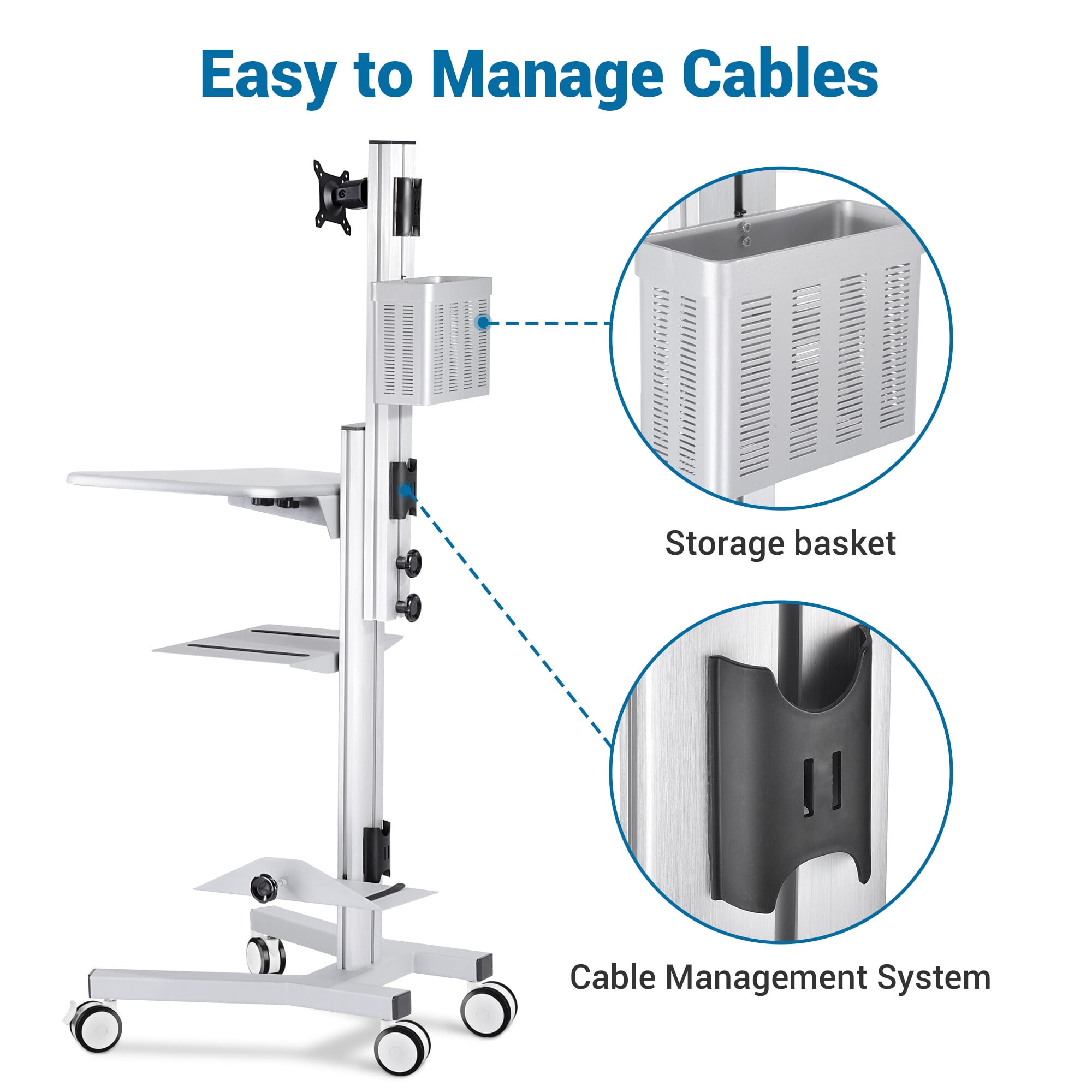 Yescom NexusX Core Medical Mobile Computer Cart Workstation on Wheels with Monitor Mount Adjustable Hospital Clinic ANSI/BIFMA X5.5-2021 Certificated