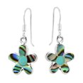 thumbnail image 3 of Cute Flower w/ Green TQ & Abalone Shell Inlay Sterling Silver Dangle Earrings, 3 of 5