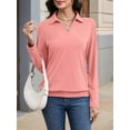 thumbnail image 5 of Womens T-Shirts Long Sleeve Banded Bottom Tops Business Casual Tops Collared V Neck Blouses Pink XL, 5 of 7