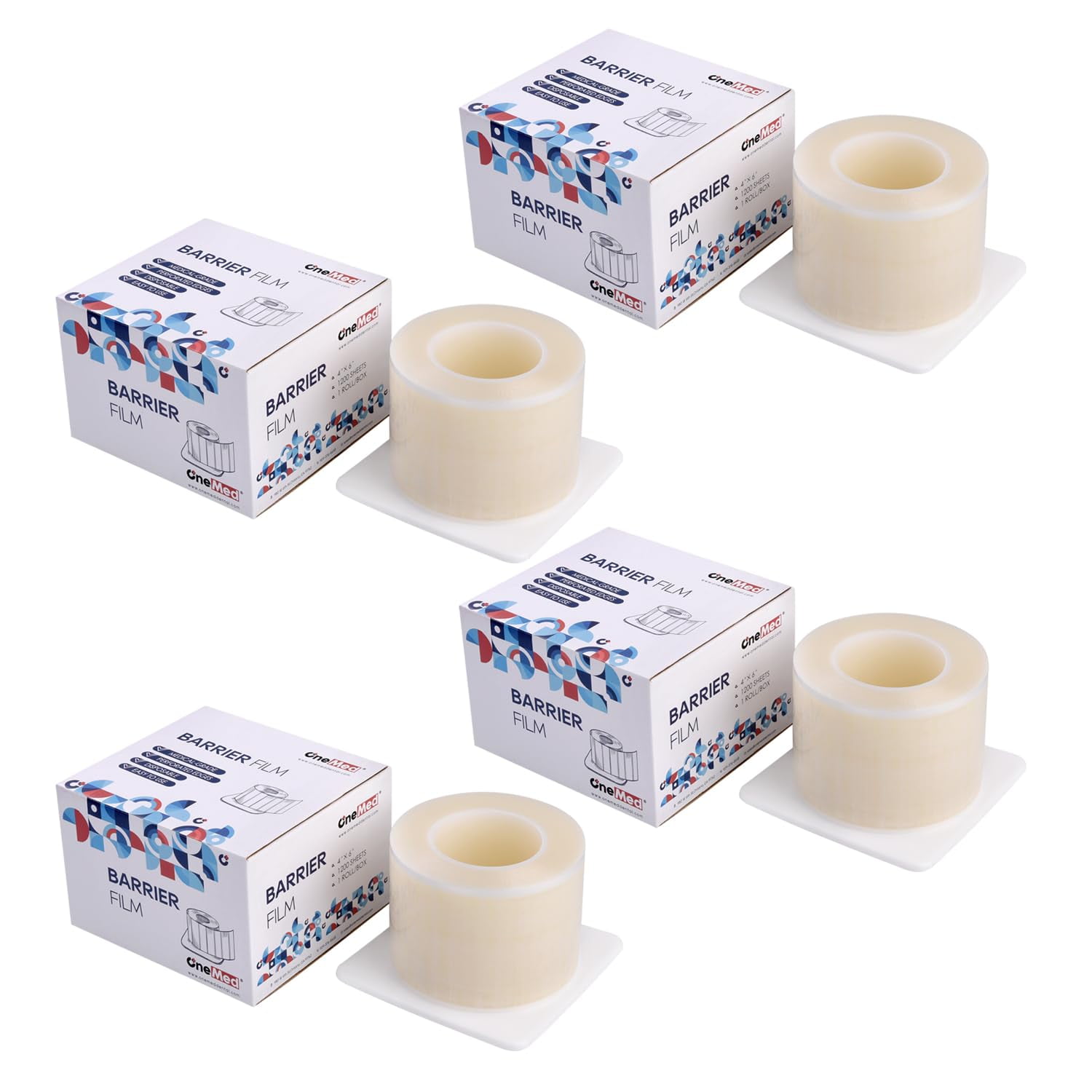OneMed Dental Barrier Film Roll 4" x 6" Disposable Dental Barrier Tape 1200 Sheets/Roll 4 Rolls