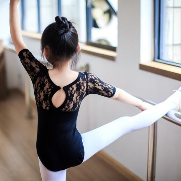 Girls Cotton Ballet Dancewear Gym Short Sleeve Leotard Bodysuit Black Tan White 